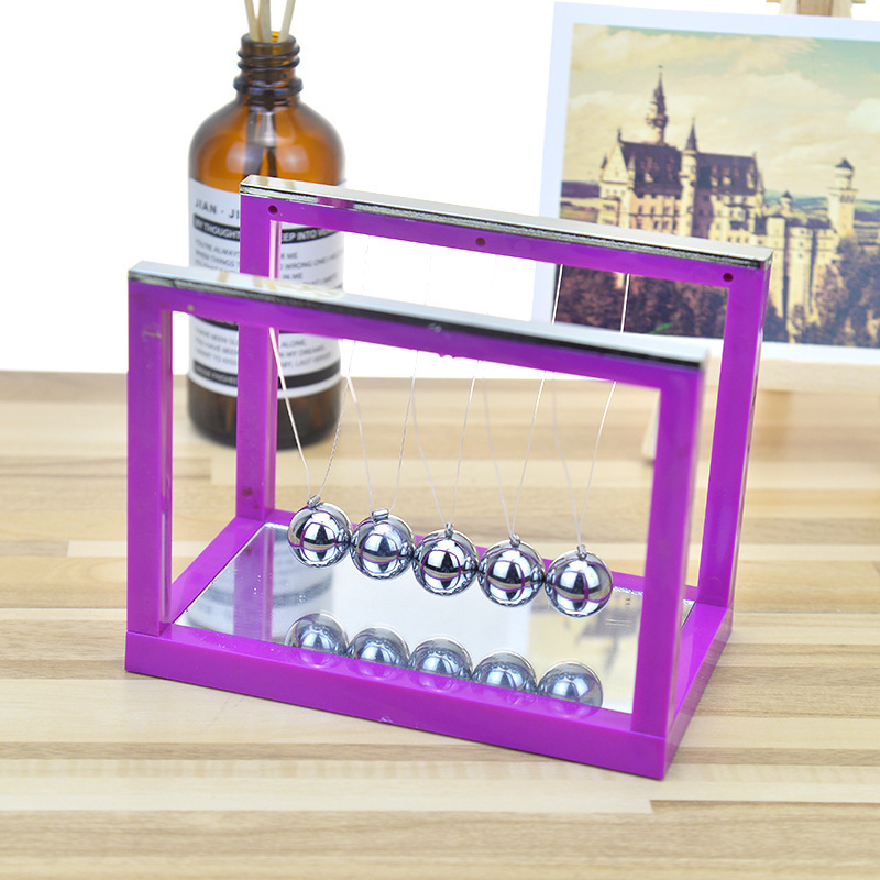 ZD370 Creative Craft Cuboid Mirror Swing Ball Colorful Perpetual Motion Desk Toys Wooden Base Newtons Cradle Pendulum