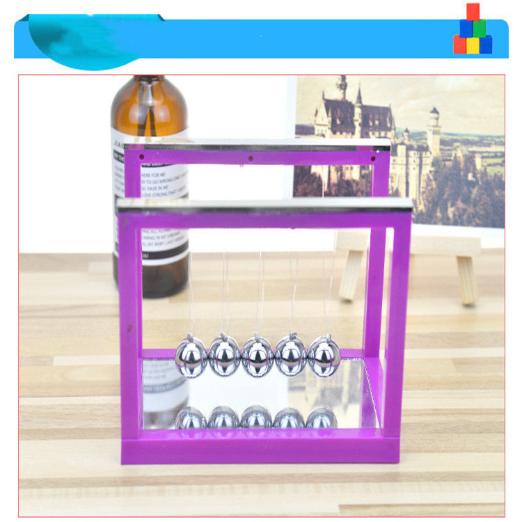 ZD370 Creative Craft Cuboid Mirror Swing Ball Colorful Perpetual Motion Desk Toys Wooden Base Newtons Cradle Pendulum