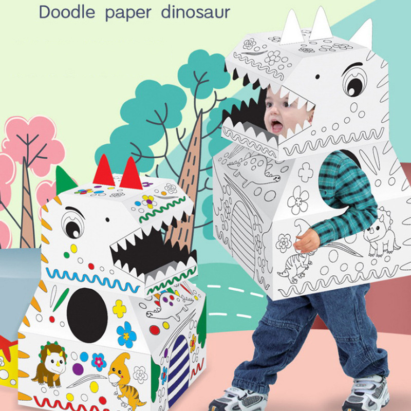 EE590 Custom Children Wearable Paper Box Carton Performance Unicorn Animal Clothes DIY 3D Dinosaur Cardboard Costume Wearing Toy