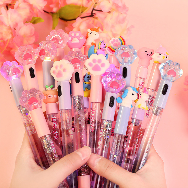 Kawaii Fun Pens 0.5mm Cat Paw Shiny Luminous Gel Ink Pens Stationery School Supply for Teenagers Cute Black Writing Gel Pens