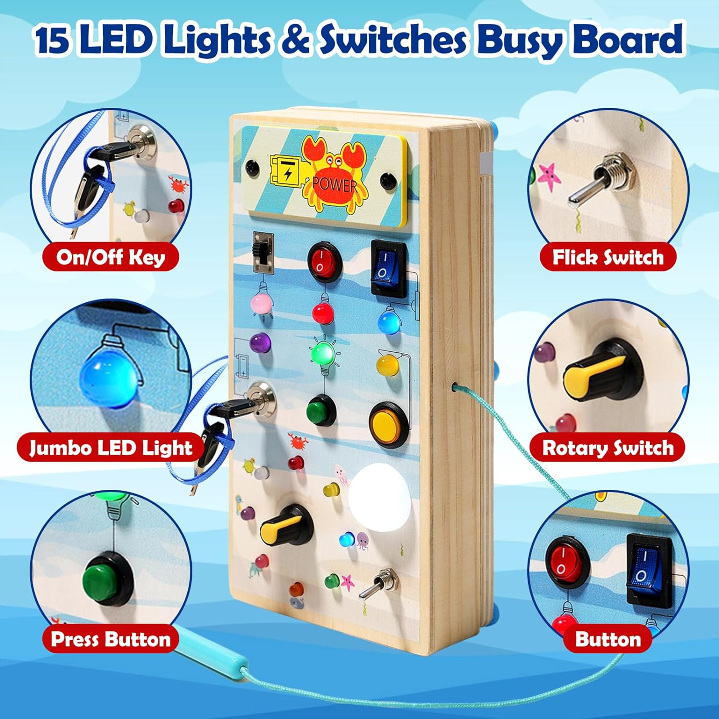 Hot Sale Montessori Toddler Busy Board Toys Sensory Board Toys Light Switch Travel Toys Wooden Busy Board