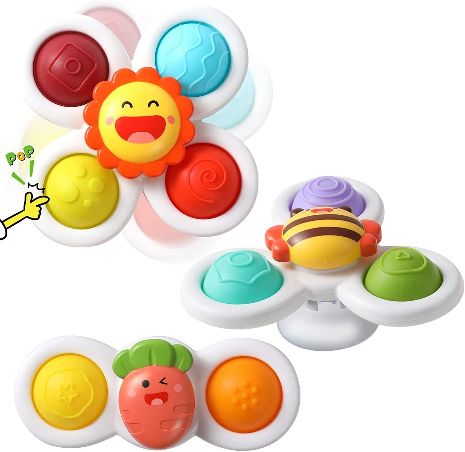 FL61 Silicone Suction Cup Toys 3pcs  Baby Bath Toy Set Anti Stress Early Educational Suction Cup Spinner Toy Fidget Spinner