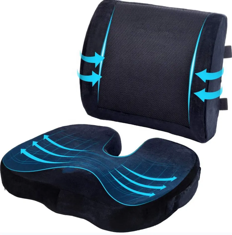 Memory Foam Seat Cushion Set Lumbar Support Pillow for Office Chair Car Wheelchair Lower Back Tailbone Pain Relief Desk Pad