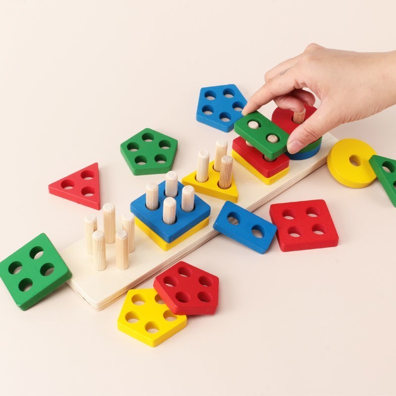 Hot Sell Montessori Toys for 1 2 3 Years Old Boys Girls Wooden Sorting Stacking Toys for Toddlers Wooden Sorting Stacking Toys