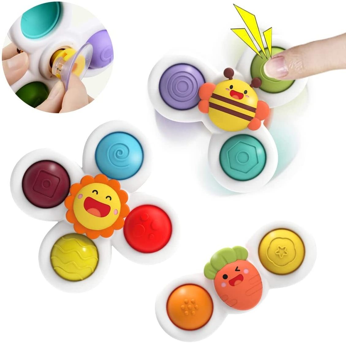 FL61 Silicone Suction Cup Toys 3pcs  Baby Bath Toy Set Anti Stress Early Educational Suction Cup Spinner Toy Fidget Spinner