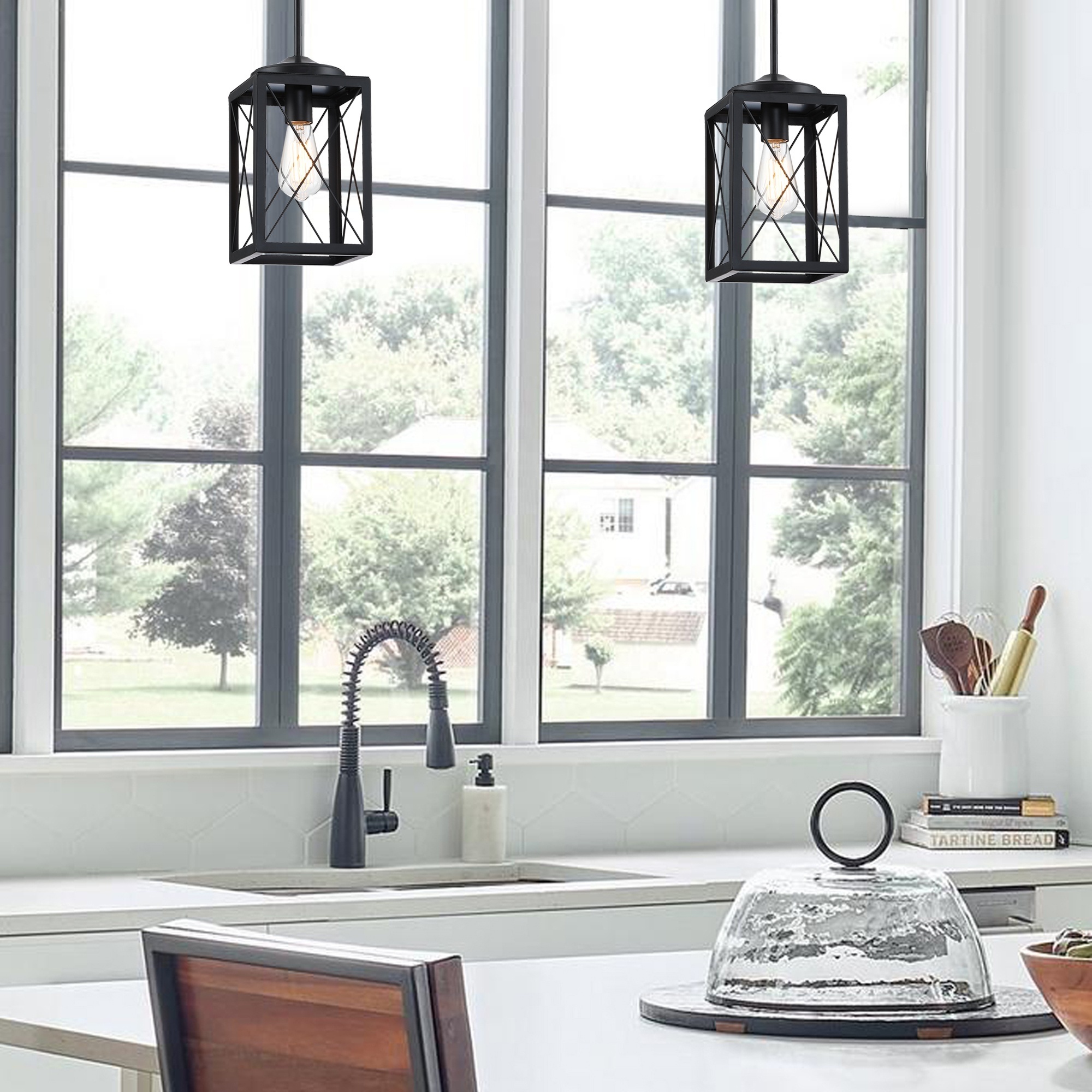 Farmhouse Modern Chandelier mini-Pendant Light Hanging Lantern black finish for Porch entryway bedroom pendants light