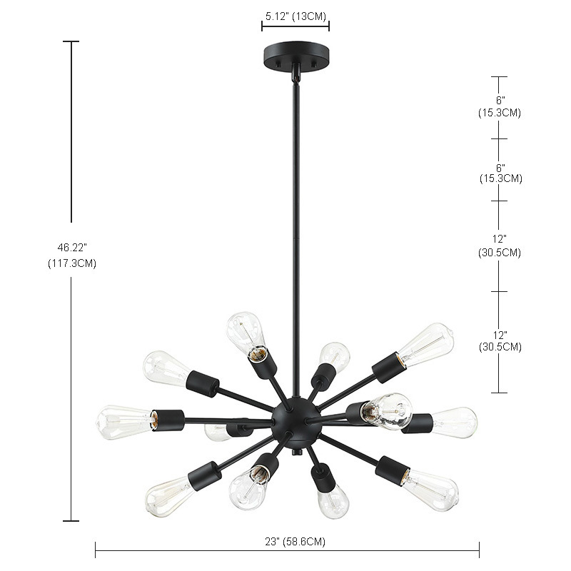 Modern Luxury Hanging Pendant Lamp Matte Black Home Kitchen Bar Ceiling Chandelier with 12 Lights