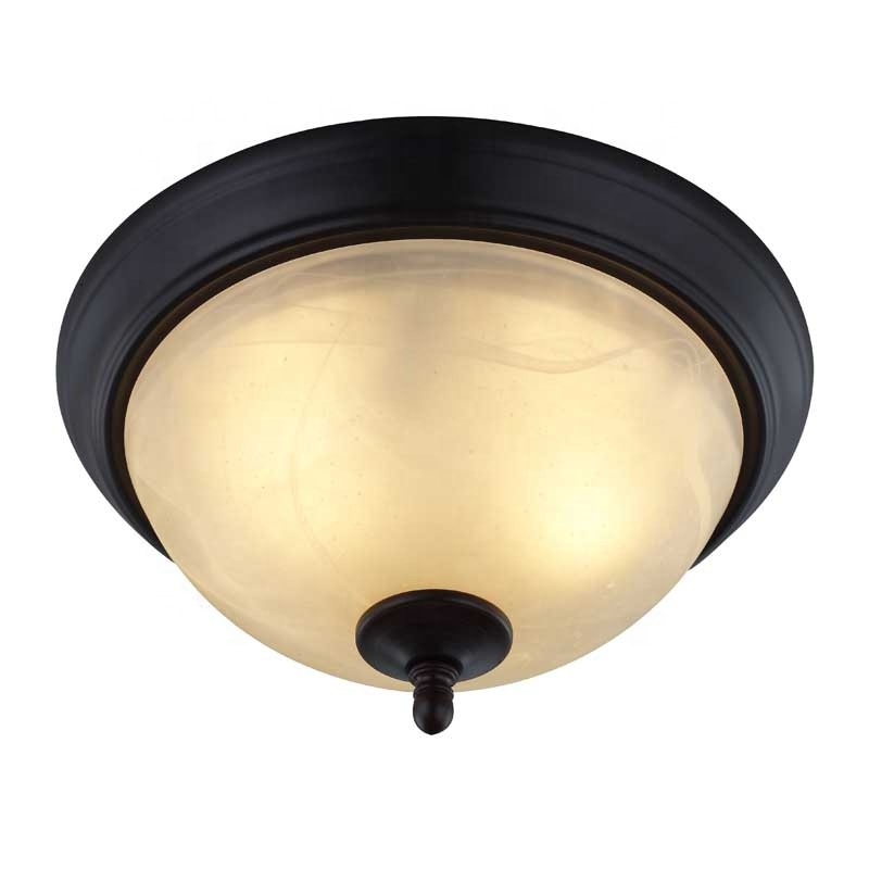 Medium base flush mount Bronze finish with amber glass for living room ceiling light