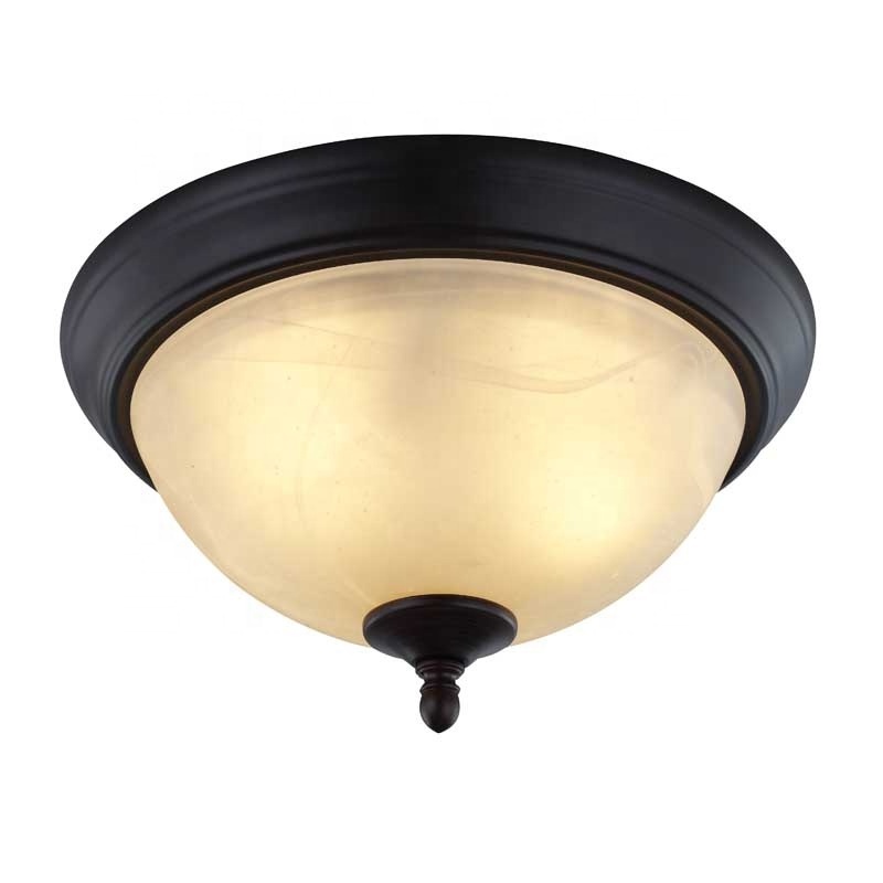 Medium base flush mount Bronze finish with amber glass for living room ceiling light