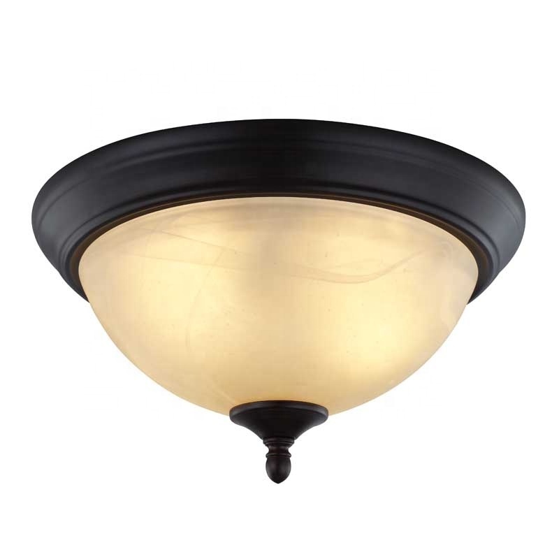 Medium base flush mount Bronze finish with amber glass for living room ceiling light