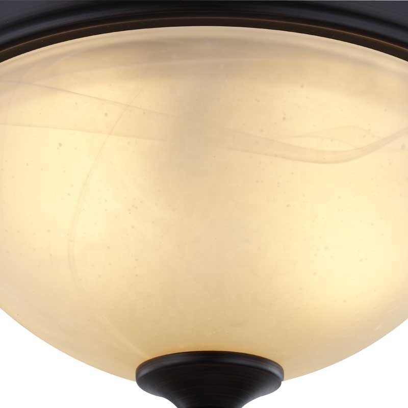 Medium base flush mount Bronze finish with amber glass for living room ceiling light