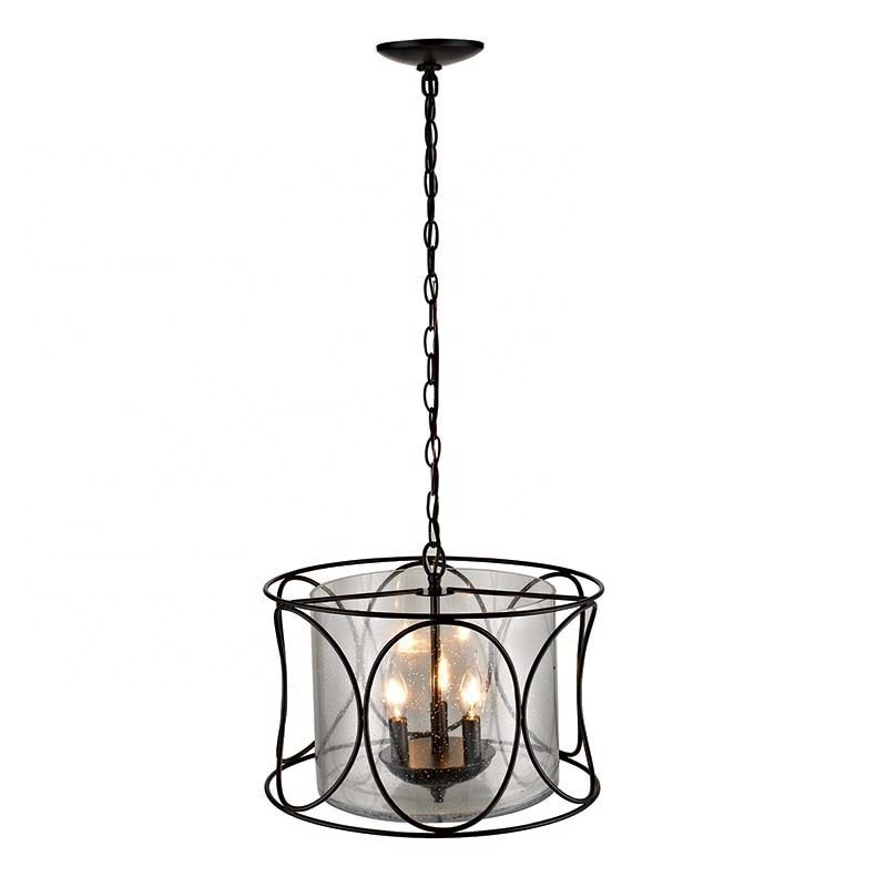 Modern chandelier 3-light pendant light E12 bronze finish seeded glass shade LED ceiling light