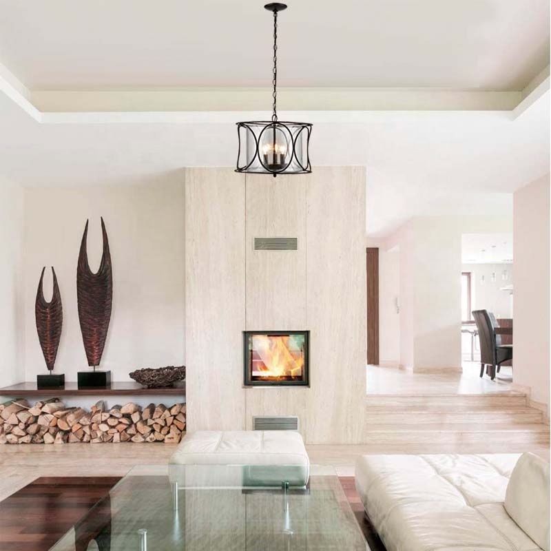 Modern chandelier 3-light pendant light E12 bronze finish seeded glass shade LED ceiling light