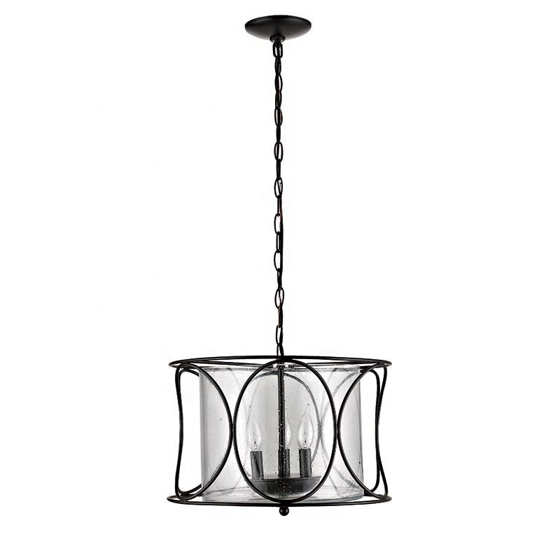 Modern chandelier 3-light pendant light E12 bronze finish seeded glass shade LED ceiling light