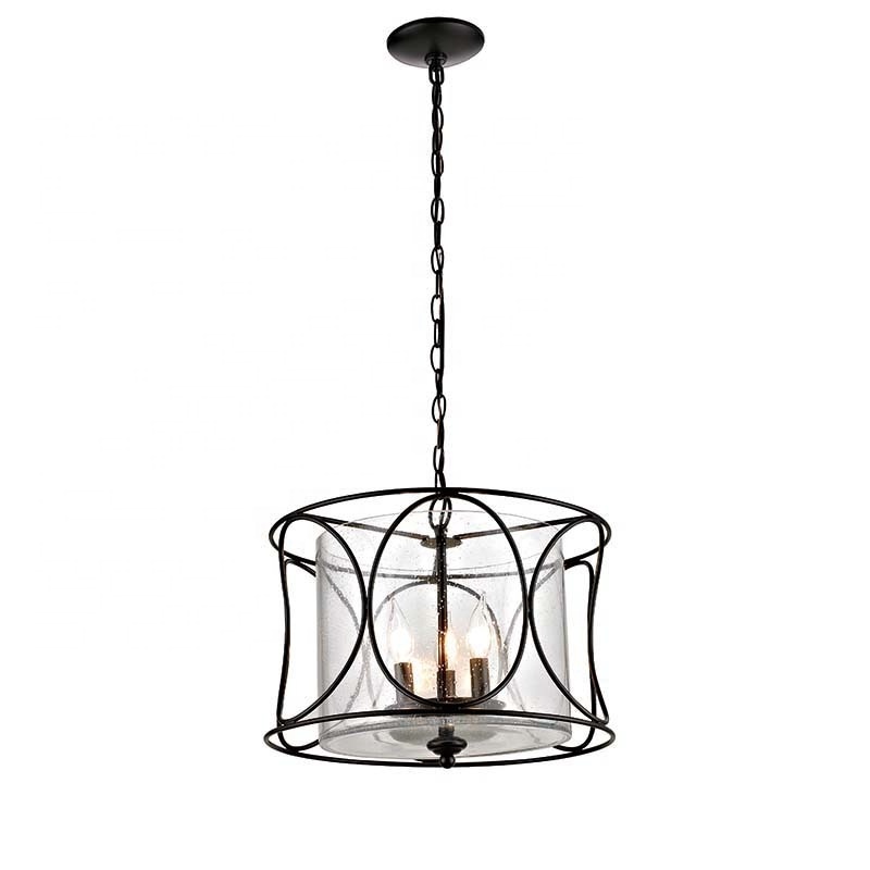 Modern chandelier 3-light pendant light E12 bronze finish seeded glass shade LED ceiling light