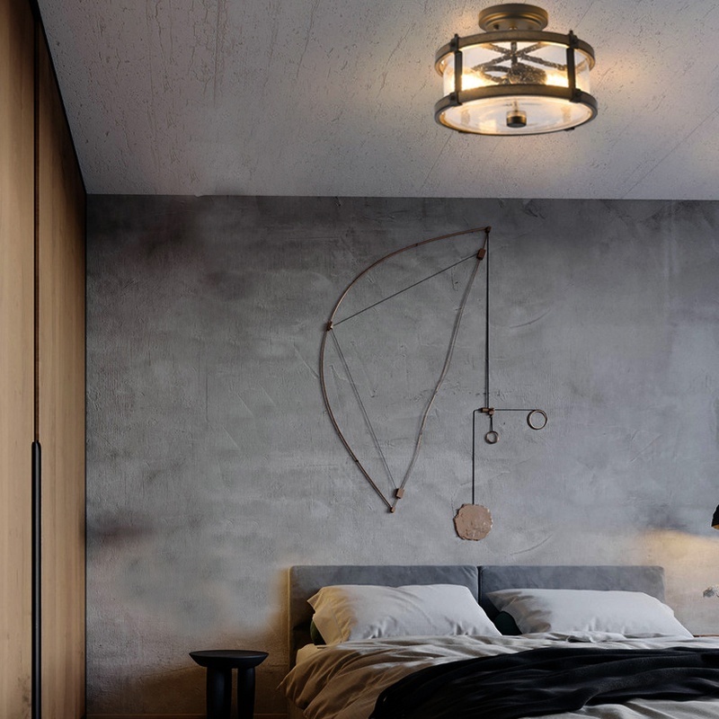 Room ceiling lighting Semi Flush Mount lighting Fixture  seeded glass black and barn wood indoor ceiling