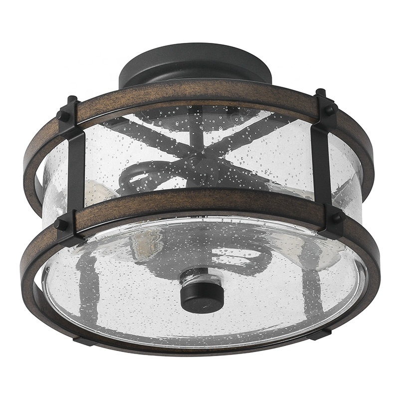 Room ceiling lighting Semi Flush Mount lighting Fixture  seeded glass black and barn wood indoor ceiling