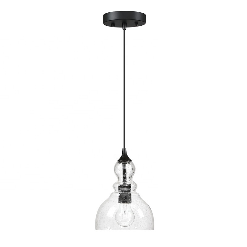 Modern Chandelier & pendant light seeded glass shade black ceiling mount mini-pendant light