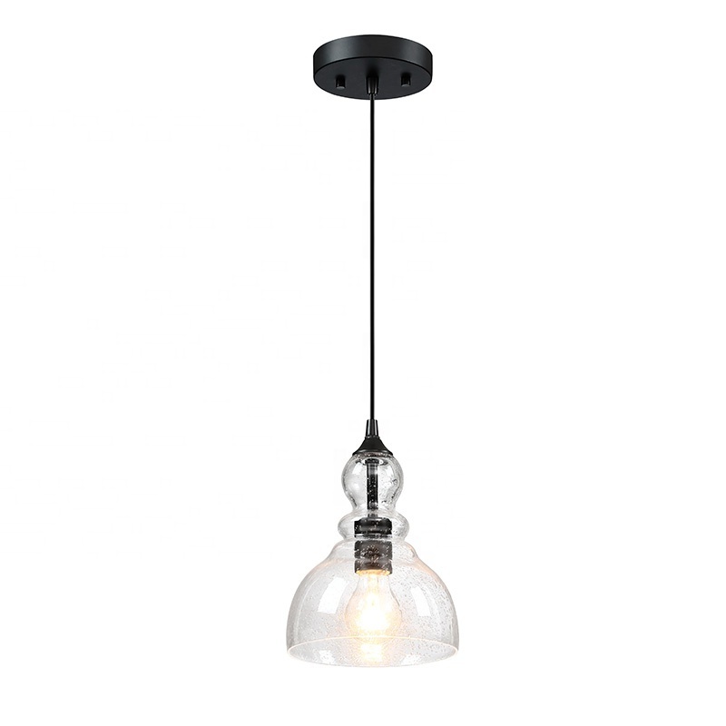 Modern Chandelier & pendant light seeded glass shade black ceiling mount mini-pendant light