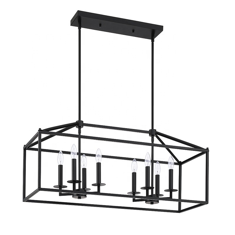 8-light Black Farmhouse Chandelier Iron Lantern Pendant Light Rustic Cage Hanging Light Fixtures