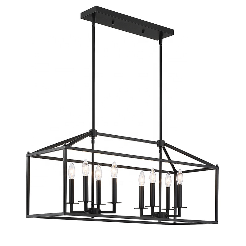 8-light Black Farmhouse Chandelier Iron Lantern Pendant Light Rustic Cage Hanging Light Fixtures