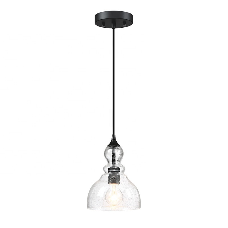 Modern Chandelier & pendant light seeded glass shade black ceiling mount mini-pendant light round pendent light