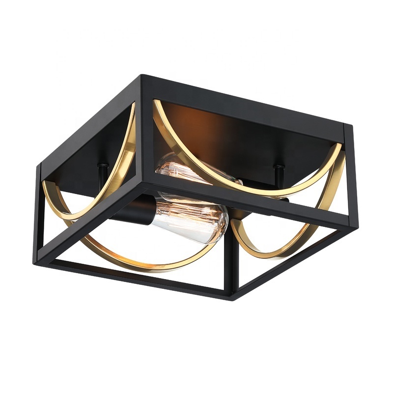 Modern Ceiling lights Fixtures Industrial Flush Mount Ceiling Light for home ceiling lamp black frame soft gold accent