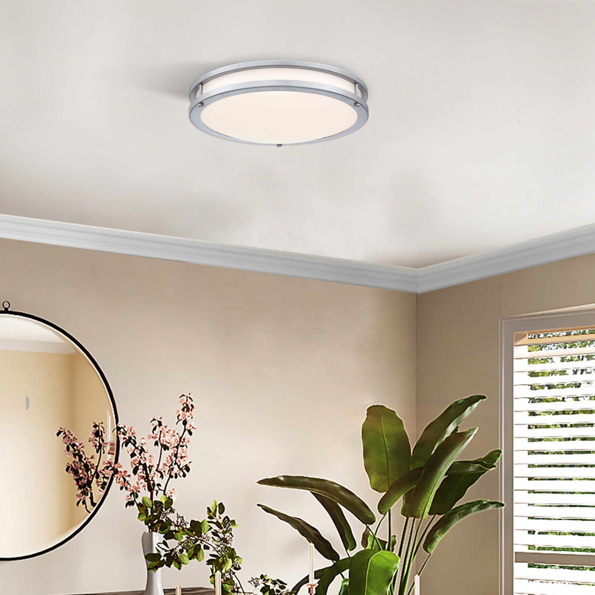 LED flush mount semi-flush mount 3CCT plastic shade steel ring bronze black sliver finish ceiling light