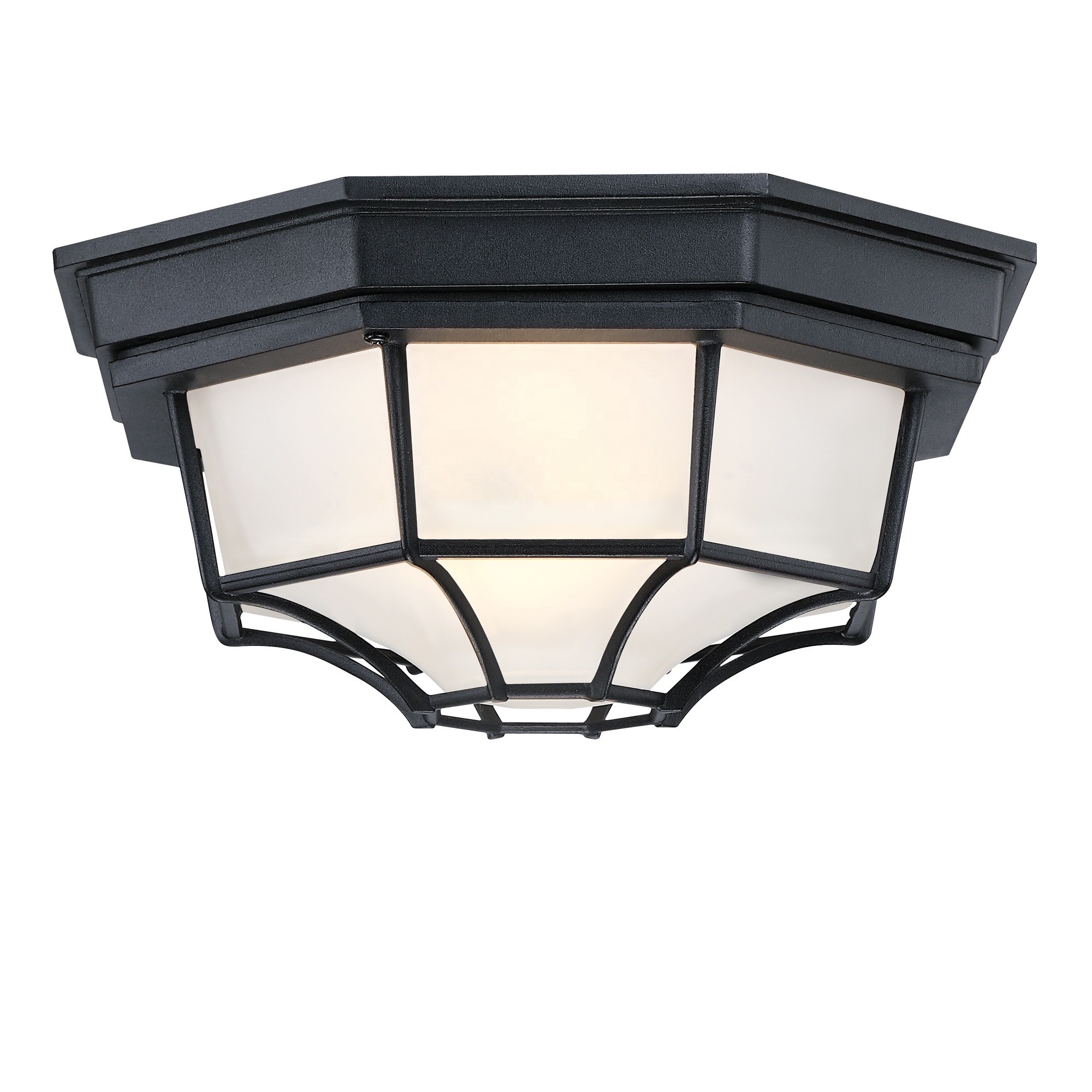 Ceiling Light Fixture Outdoor Flush Mount Matte Black Aluminum Indoor Ceiling Light Fixture with Frosted Glass