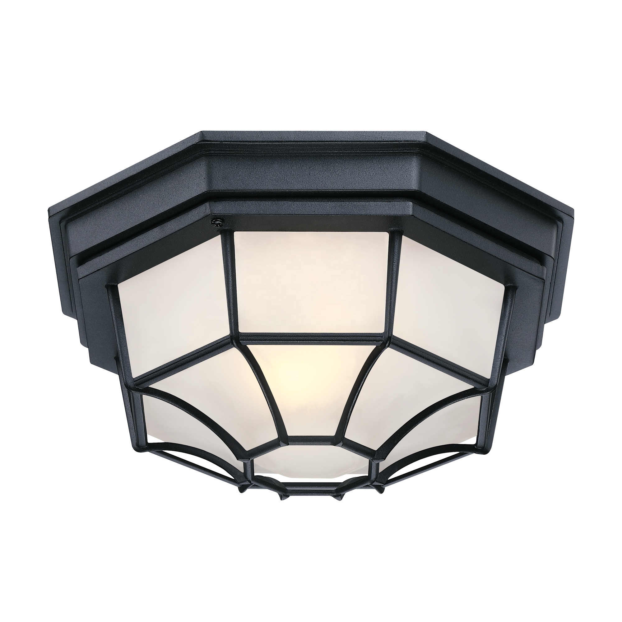 Ceiling Light Fixture Outdoor Flush Mount Matte Black Aluminum Indoor Ceiling Light Fixture with Frosted Glass