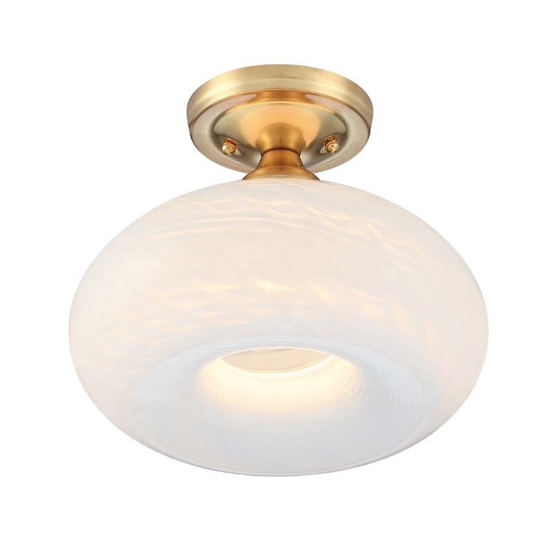 Fast delivery Modern 1 light Semi Flush Mount Ceiling Light brass finish Globe white Glass Shade Hallway Entryway Bathroom