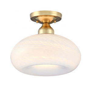 Fast delivery Modern 1 light Semi Flush Mount Ceiling Light brass finish Globe white Glass Shade Hallway Entryway Bathroom