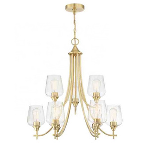 9-Light big Candle Chandelier industrial  brass finish with clear class shade Dining Room  Living Room  Pendant Light Fixture