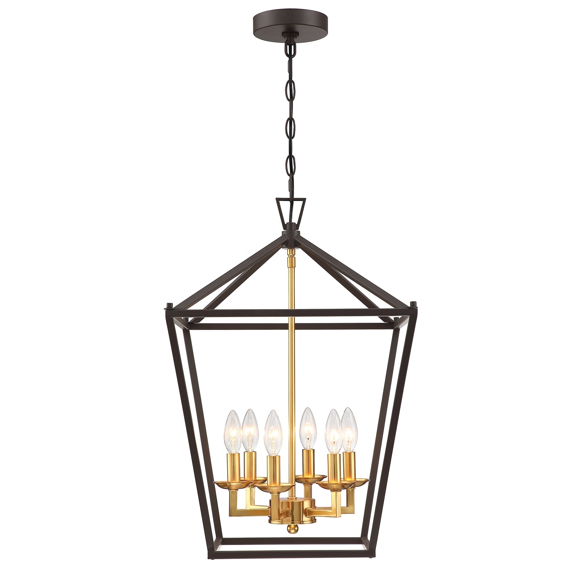 6-Light Modern Chandelier Metal Cage Industrial pendant Hanging Light Fixtures for Living room black&gold finish