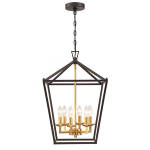 6-Light Modern Chandelier Metal Cage Industrial pendant Hanging Light Fixtures for Living room black&gold finish