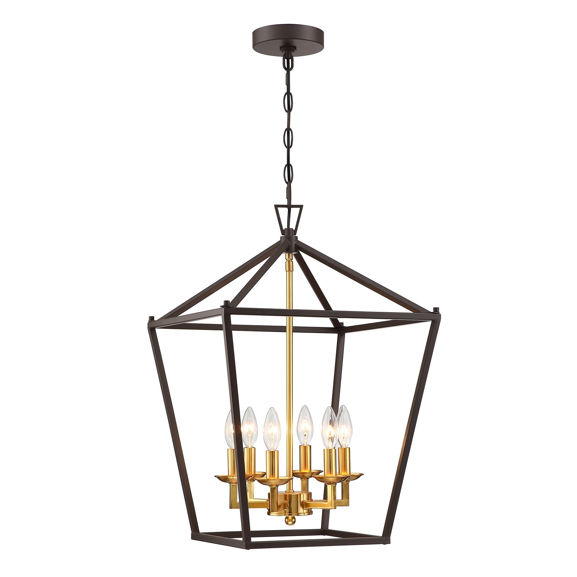 6-Light Modern Chandelier Metal Cage Industrial pendant Hanging Light Fixtures for Living room black&gold finish