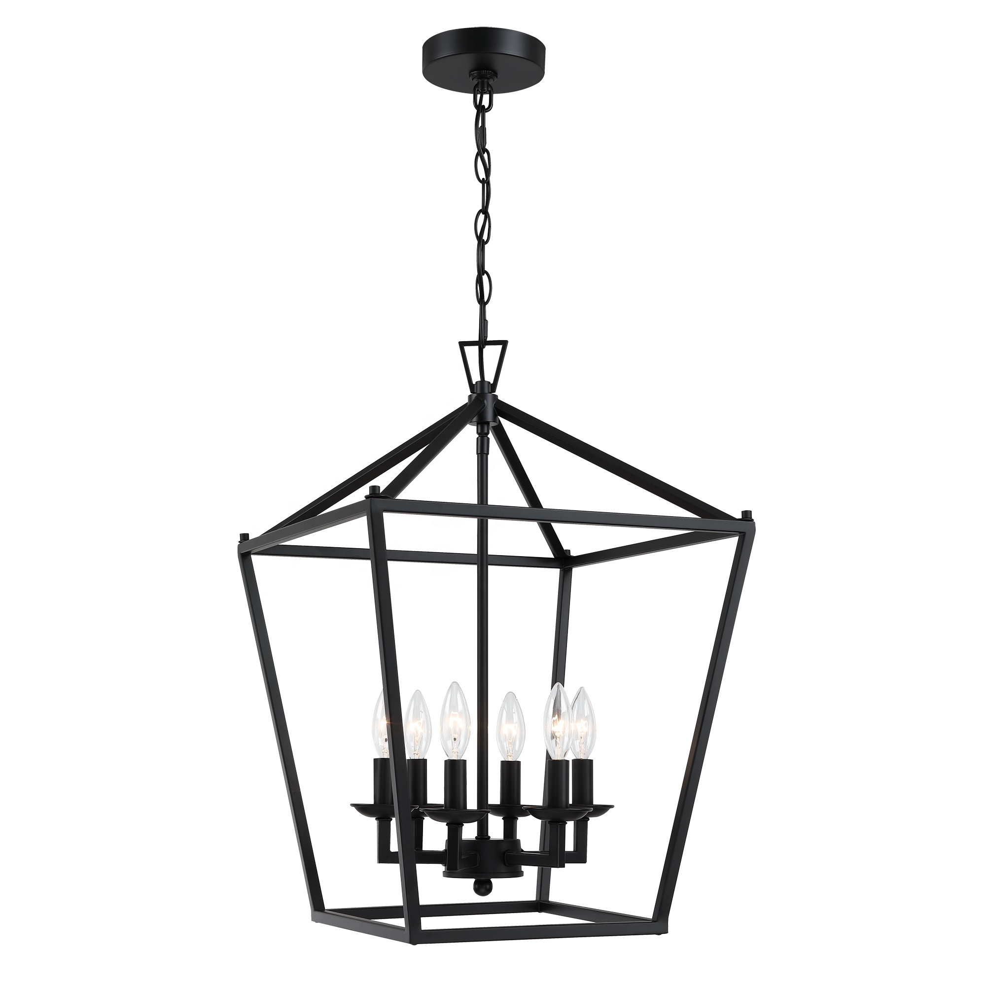 6 Lights Black Modern Square Chandelier Hanging Lighting Fixture Hall Stairway Kitchen Island Dining Living Room