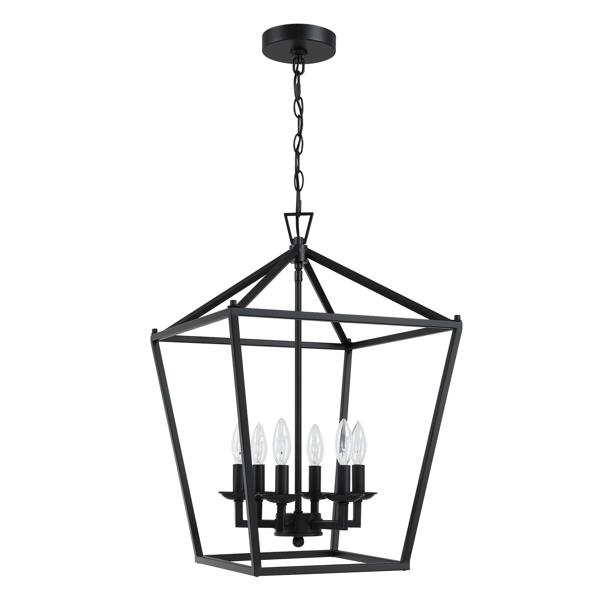 6 Lights Black Modern Square Chandelier Hanging Lighting Fixture Hall Stairway Kitchen Island Dining Living Room