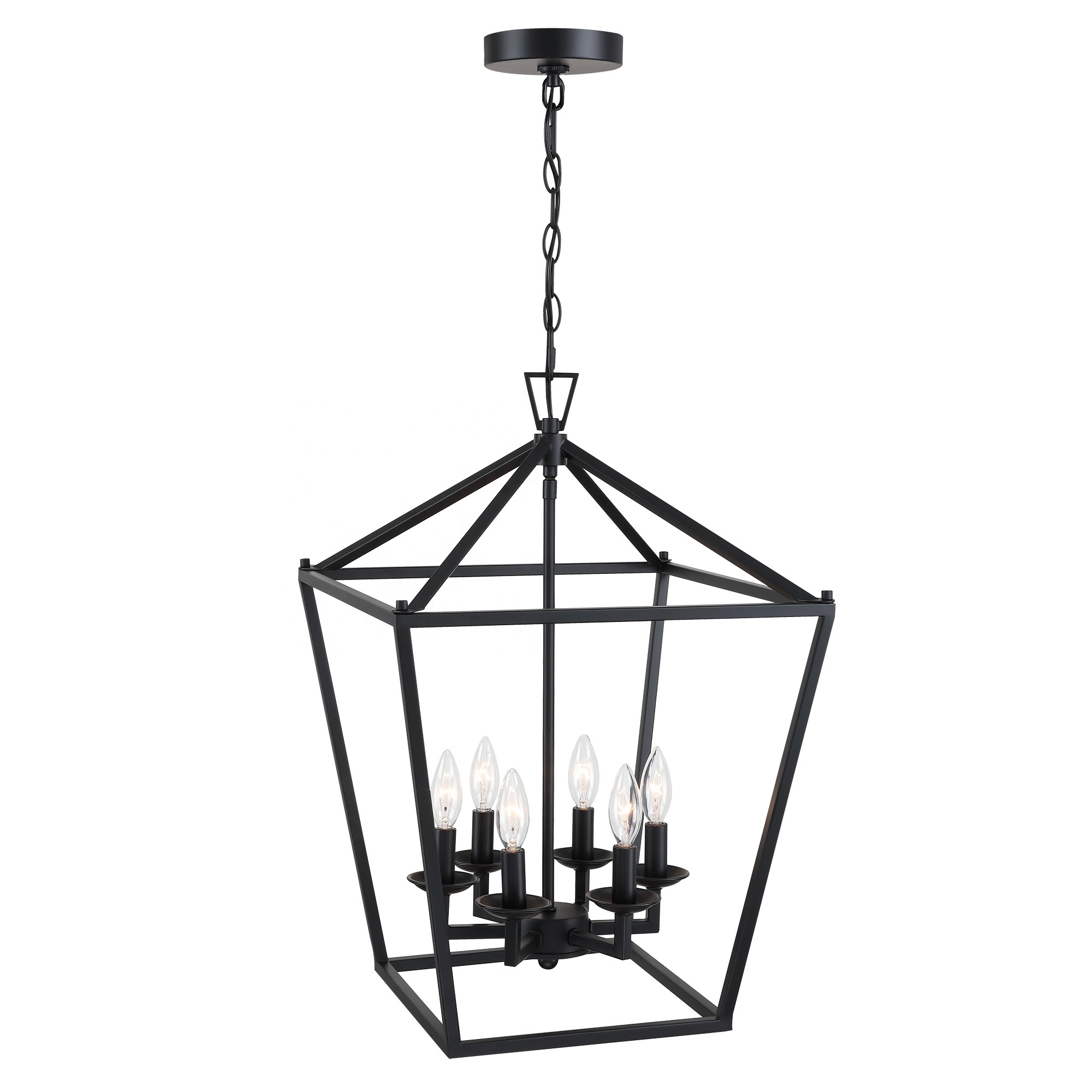 6 Lights Black Modern Square Chandelier Hanging Lighting Fixture Hall Stairway Kitchen Island Dining Living Room