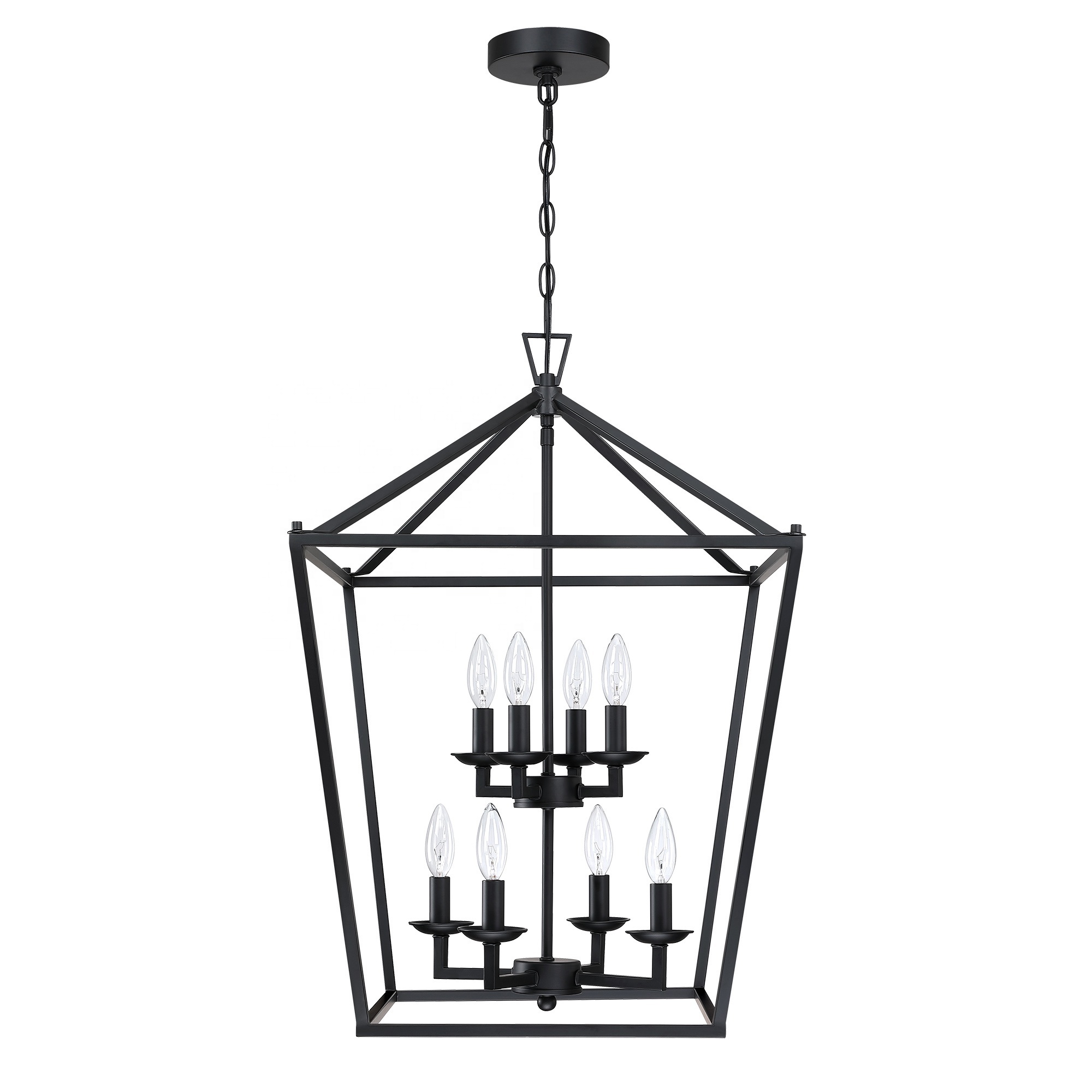 8-light Black Chandelier 19 Inches Cage Hanging Lights Rustic Lantern Pendant Lighting Kitchen Island Dining Room Foyer Hallway