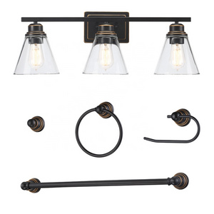 3-Light Bathroom Light Fixtures Oil Rubbed Bronze Finish clear glass shade Bathroom Wall Lights for Mirror Living Room Cabinet