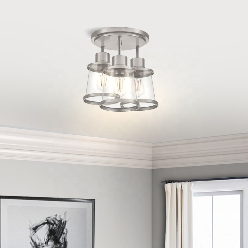 Lights for home ceiling 3-Light farmhouse ceiling light Clear Round shade Modern flush mount surface Lamp for livin