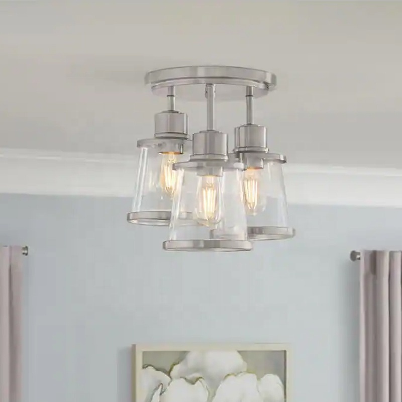 Lights for home ceiling 3-Light farmhouse ceiling light Clear Round shade Modern flush mount surface Lamp for livin