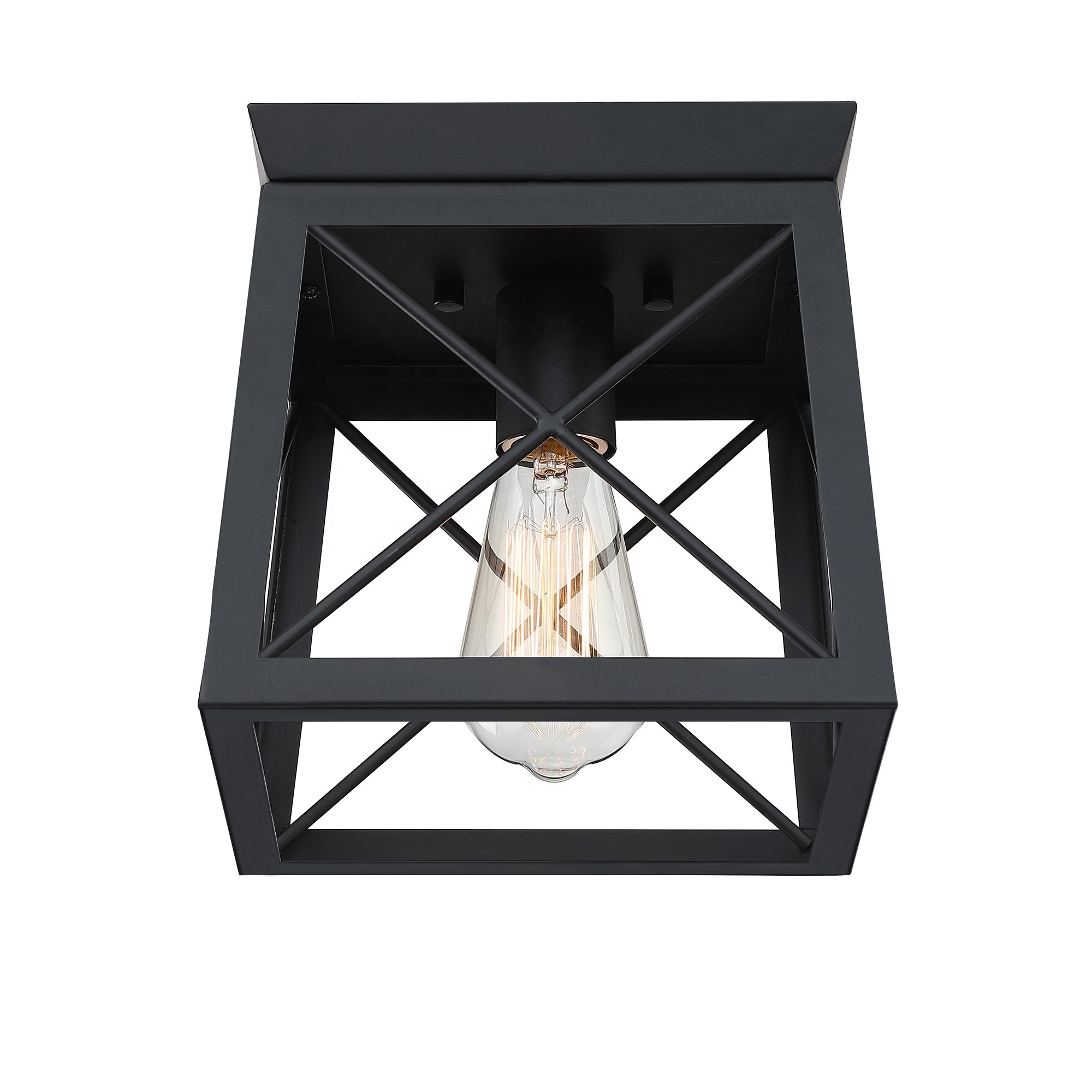 1-Light Flush Mount Ceiling Light Fixture Black Industrial Porch Stairways Dinning Room Bedroom Farmhouse Cage