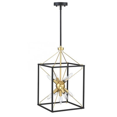 Farmhouse 9-Light square gold&black accents chandelier Pendant Light Fixture Kitchen Island living room stairway