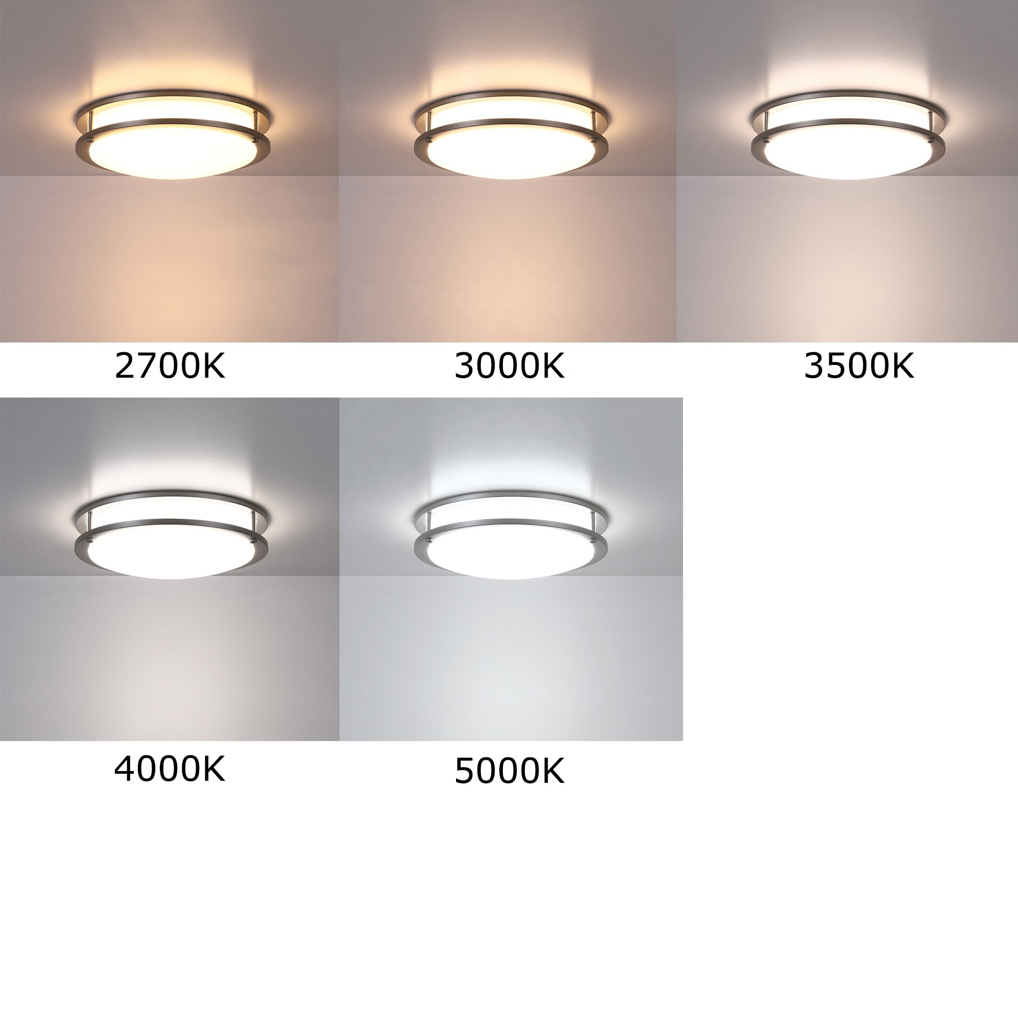 5CCT 13 Inch Dimmable Ceiling Light LED Flush Mount lamp 2700K-3000K-3500K-4000K-5000K Selectable 23W Brushed Nickel finish