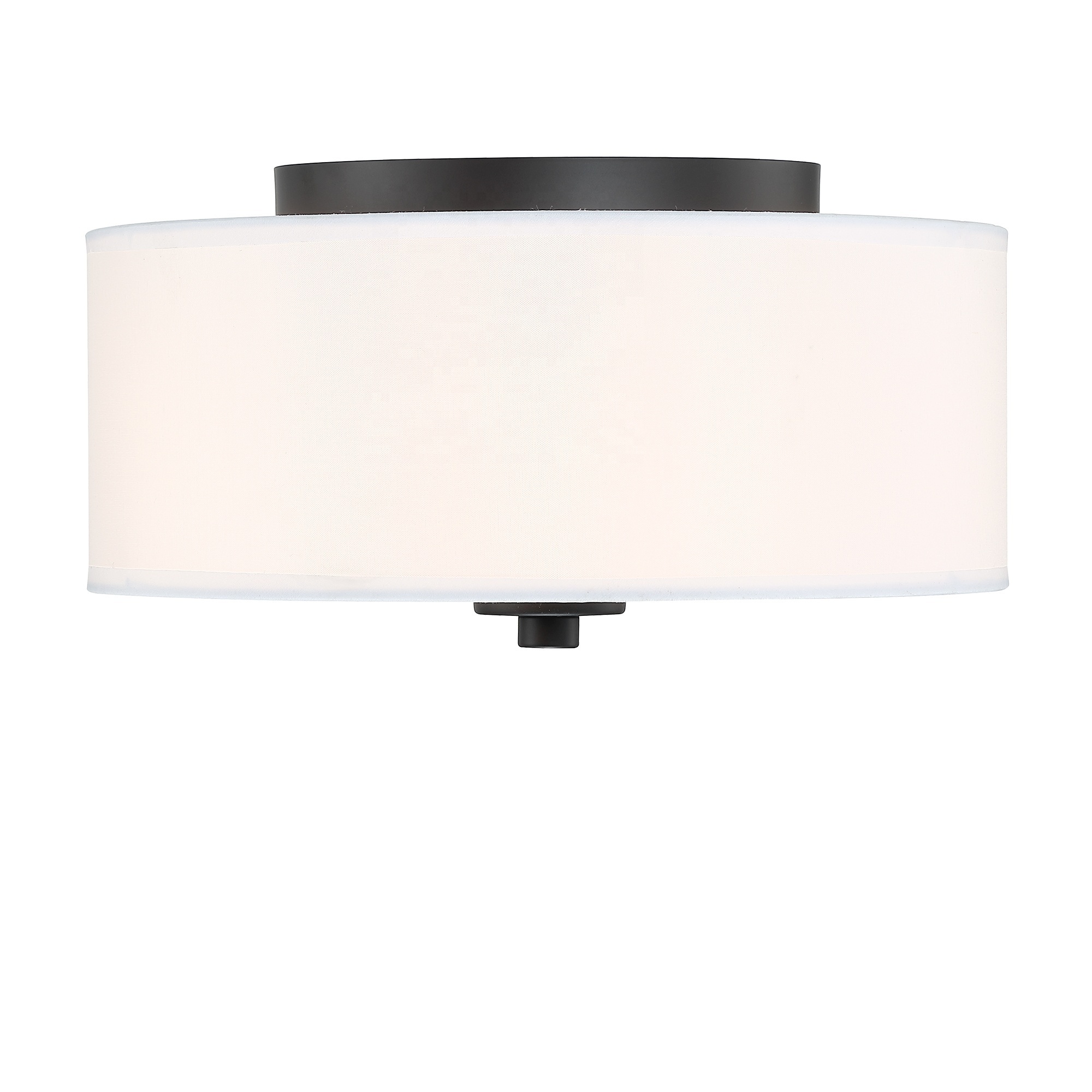 2-Light Flush Mount Ceiling Light Fixture Modern Ceiling Light with White Fabric Drum Shade Black bronze finish Bedroom Hallway