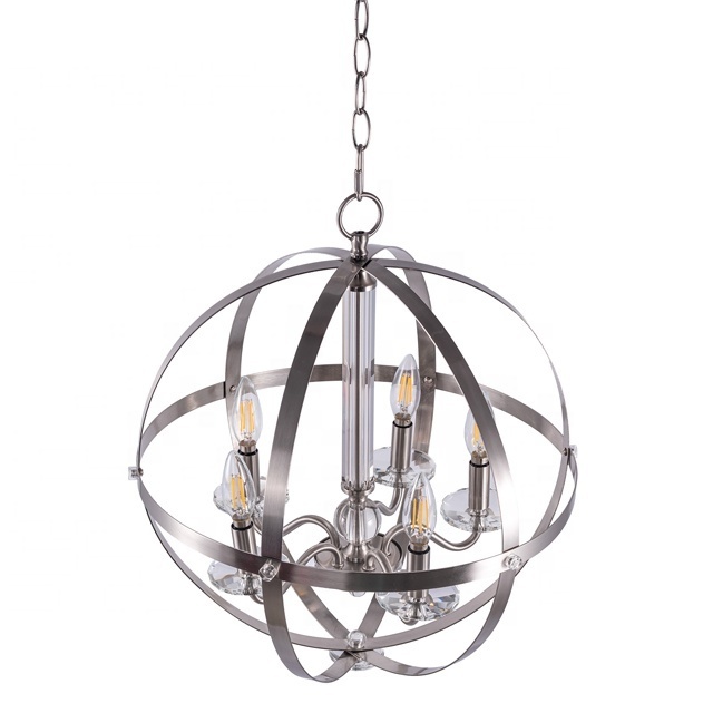 farmhouse style 5-light hanging Modern Orb Chandelier Sphere Pendant Light Fixtures Foyer Kitchen Dining room