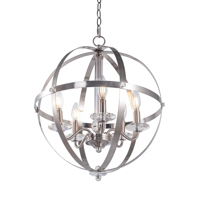 farmhouse style 5-light hanging Modern Orb Chandelier Sphere Pendant Light Fixtures Foyer Kitchen Dining room