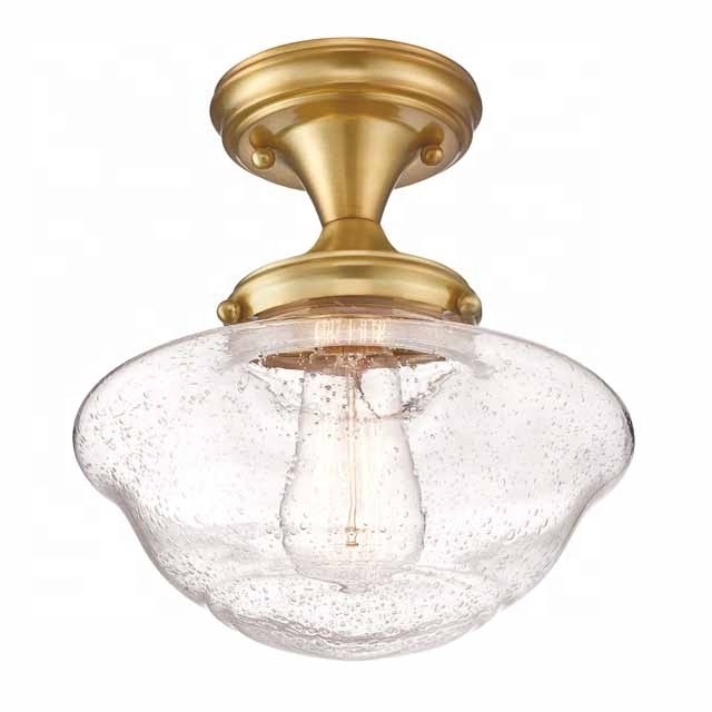 1-light Ceiling light Clear Seeded glass gold finish modern Semi Flush Mount lighting fixture Hallway Porch Bedroom Corridor